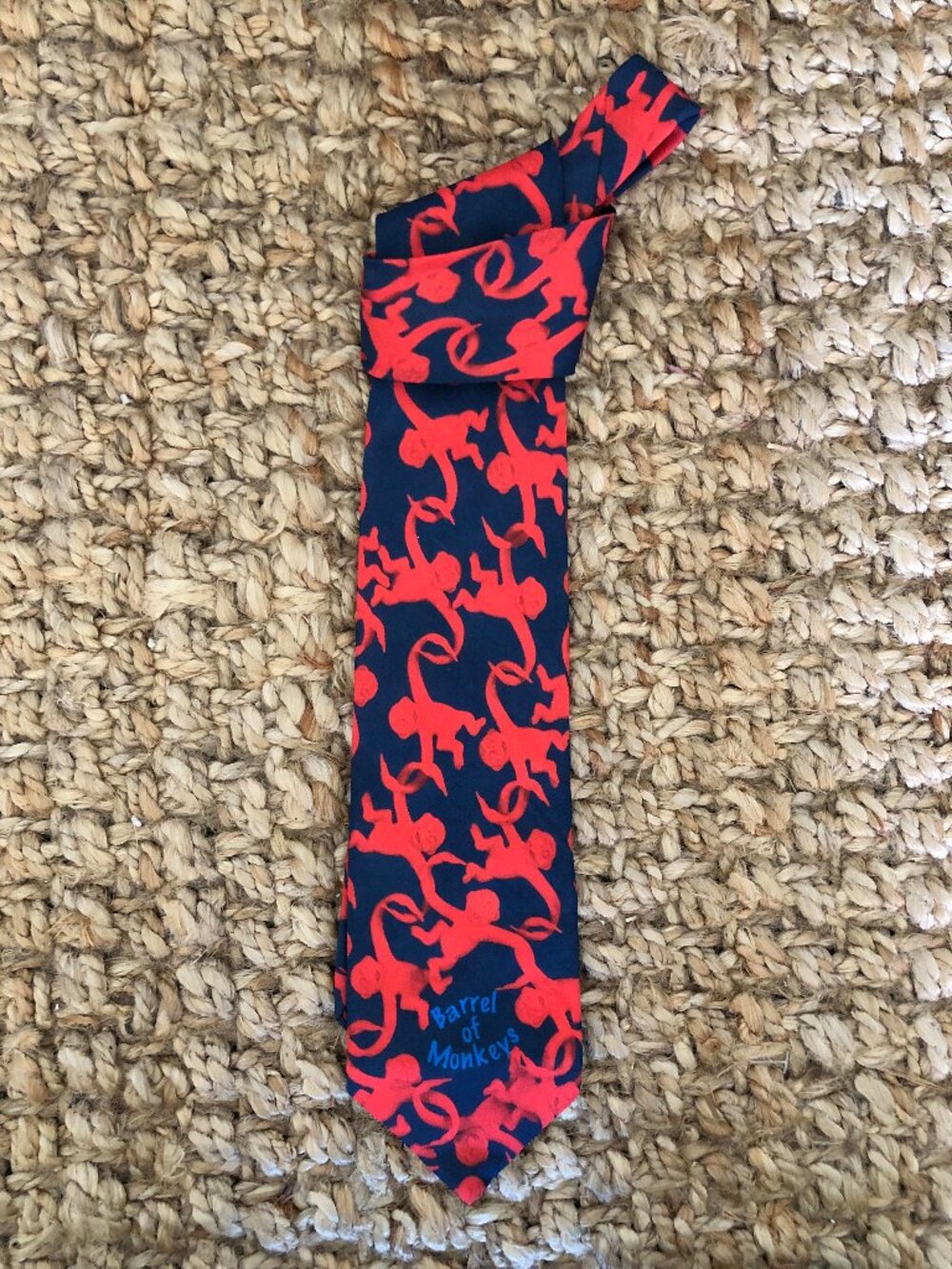 Vintage Barrel of Monkeys by Ralph Marlin Red and Blue Tie, Eclectic Grandpa